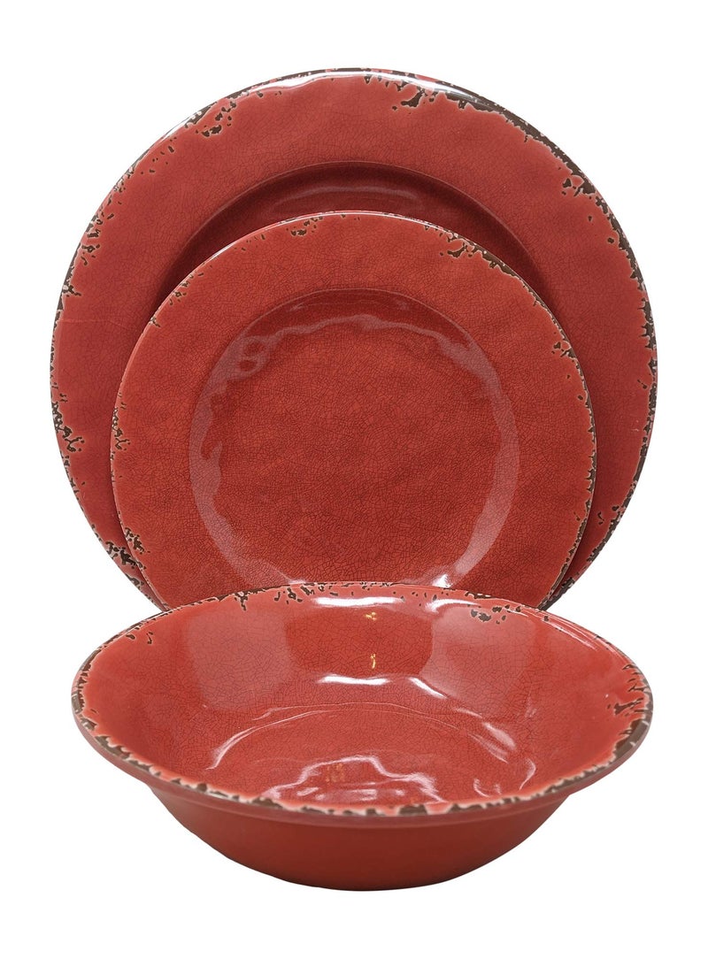 Giannas Home Gianna's Home 12 Piece Rustic Farmhouse Melamine Dinnerware Set, Service for 4 (Red) - Image 1